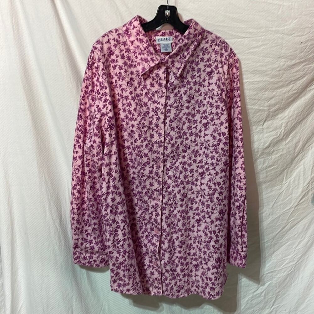 Blair 3x raspberry pink floral long sleeve 💯 cotton flannel button blouse euc